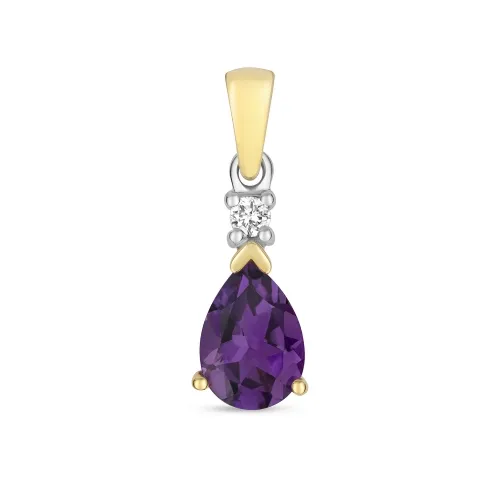 7X5mm Pear Shaped Amethyst Pendant  - 9ct Gold